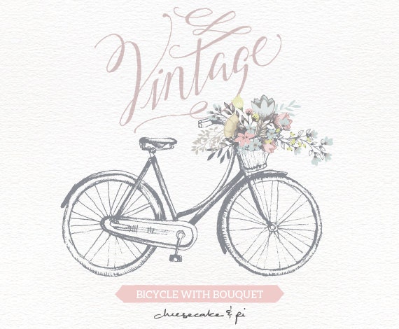 Download Vintage bicycle with floral bouquet clipart / Wedding