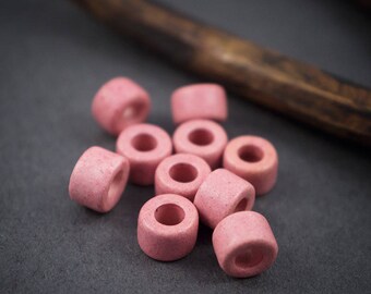 10 pcs - beads, rondelles, mini pink ceramic Mykonos - 6mm x 4mm