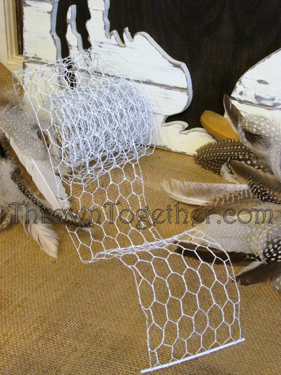 Chicken Wire Ribbon 4in X 9ft Small Link 1/2" White Chicken Wire Craft