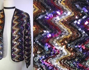 Disco Jacket / Vintage Sequin JACKET / Zig Zag Stripe Jacket / Glam Rock / Bowie / 70s Disco / Studio 54 / 70s PARTY