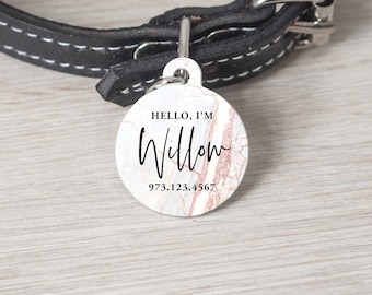 Personalized Pet Tag, Round Pet Tag, Custom Cat Tag, Dog Tag, Custom Pet Tag, Pet Name Tag, Custom Dog Tag, Bronze Marble Print, Tag 015
