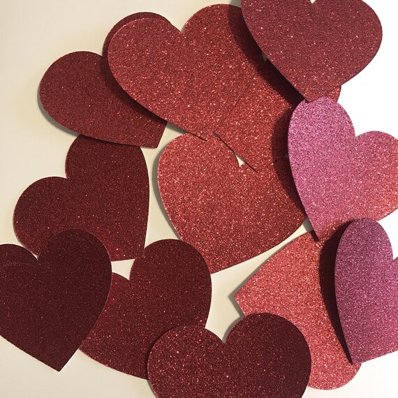 Items similar to Large Heart Die Cuts, Red Heart Cutouts, Glitter