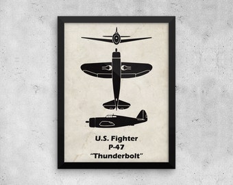 P-47 Thunderbolt Print, Vintage Airplane, WWII Airplanes, Aviation Print, Airplane Poster, Boys Room Decor