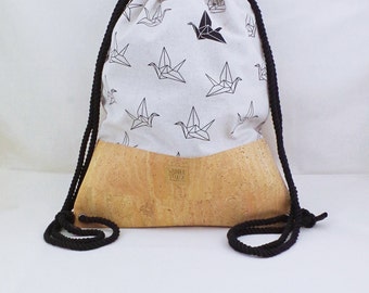 Cork Gymbag in 2 variants-sports bag origami crane, bird