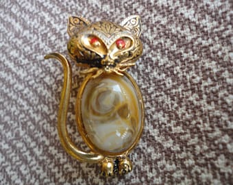 Vintage Damascene Cat Brooch