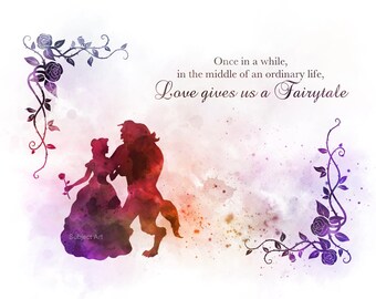 Belle inspired Quote ART PRINT illustration Beauty and the