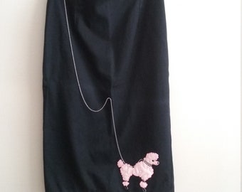 Mode Merr Pink Poodle Rockabilly Pinup Black Pencil Skirt Medium