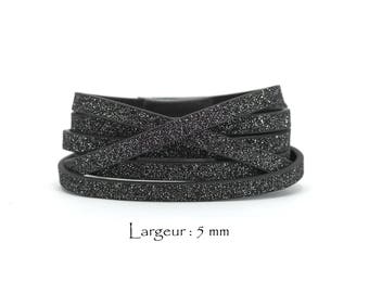 1.2 M - sequin - w leather cord: 5 mm / Ep. : 2 mm - black