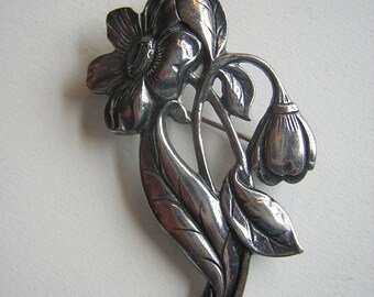 Vintage Floral Pin Art Nouveau Vintage STERLING SILVER