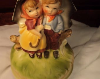 Vintage 1970 Music Box Chadwick Miller Sankyo Japan Hummel- like Boy & Girl