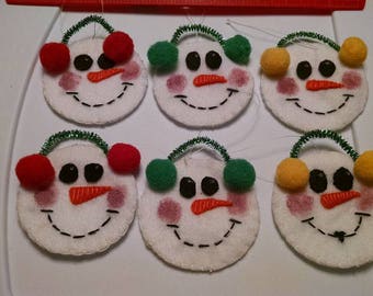4" handmade felt snowmen face ornaments