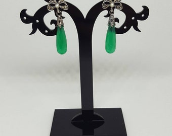 Art Deco Grünachat Earrings drops/Briolette with marcasite in 925 sterling silver