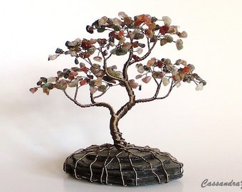 Gemstone Wire Bonsai Beaded Tree Sculpture - Custom Made to Order