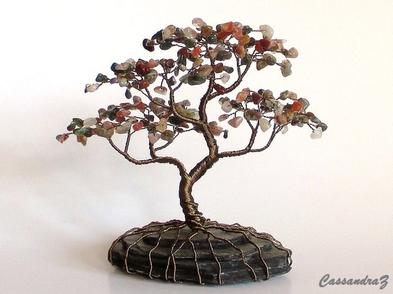 Gemstone Wire Bonsai Beaded Tree Sculpture Custom Made to
