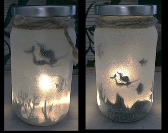 Night light, mood lighting, Mermaid in a jar, Fairy Jar, Glitter Jar, Christmas, light up jars, mason jars