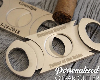 Personalized Cigar Cutter Double Guillotine Blade - engraved custom cigar cutter, groomsmen gift, bachelor party favor, cigars, stainless