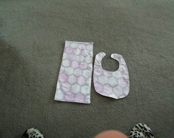 Lavendar octogon bib and burp cloth set.