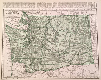 1937 Vintage Rand McNally Map of Washington State and Virginia, Original 11x14 Color Map