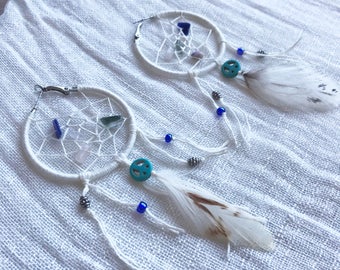 Dreamcatcher Earrings - Hoop Earrings - Gemstone Earrings - Feather Earrings - Peace Sign Earrings - Dreamcatcher Jewelry - Boho Jewelry