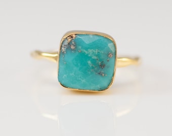 Turquoise Ring Gold, December Birthstone Ring, Gemstone Ring, Solitaire Ring, Silver Ring, Stacking Ring, Statement Ring, Boho Jewelry