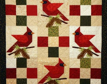 Winter's Song Finished and Quilted Cardinal Holiday Wall Quilt OOAK