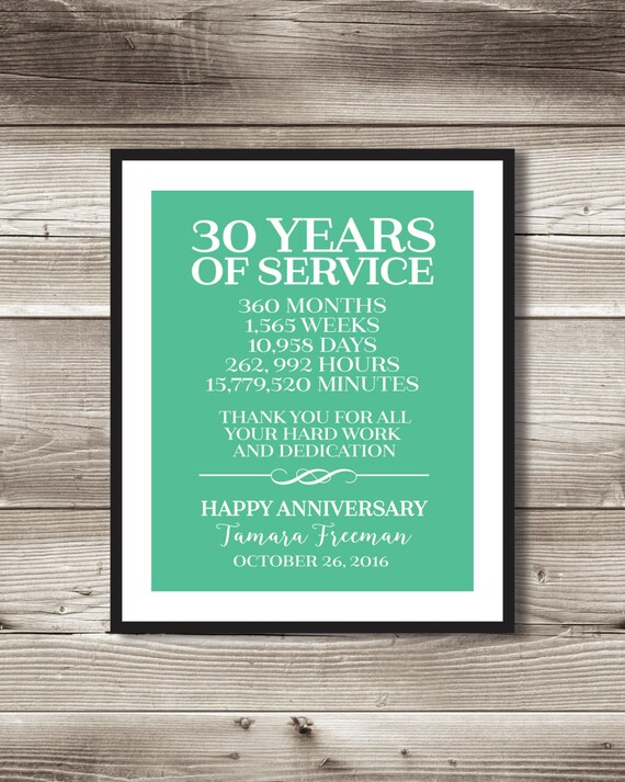 30 Year Work Anniversary Print Gift Digital Print