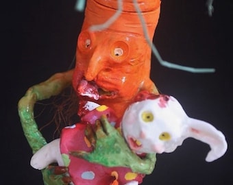 Carrot & Easter Bunny Candy Container HAB Mache