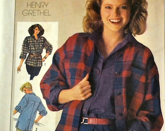 Vintage Sewing Pattern Simplicity 6983 Boyfriend Shirt Size 8 Bust 31.5 Inches UNCUT Complete
