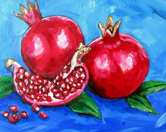 Pomegranates Painting on Canvas, Original Painting, Pomegranate Art, Still Life, Open Pomegranate Gifts, Jewish Artwork, Judaica Wall Art
