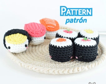 Sushi pack, sushi set, sushi pattern, amigurumi, crochet pattern, sushi food, sushi plush kawaii, maki pattern, nigiri pattern, kawaii food