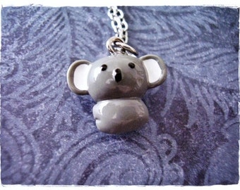 Grey Koala Necklace - Grey Resin Koala Charm on a Delicate Silver Plated Cable Chain or Charm Only