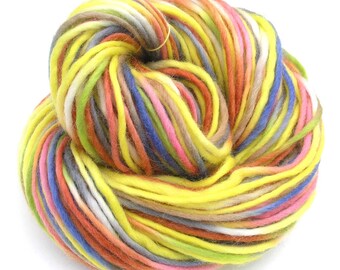 Hand Dyed Yarn Bulky Wool Yarn Single Ply Yellow Grey Blue Variegated Space Dyed Yarn Felting DIY Watercolors - Sunny Drive
