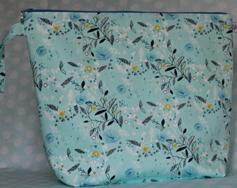 Giant zipped wedge project bag birds metallic foliage