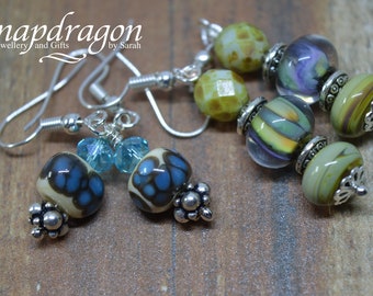 Set of two pairs of Lampwork glass bead earrings.