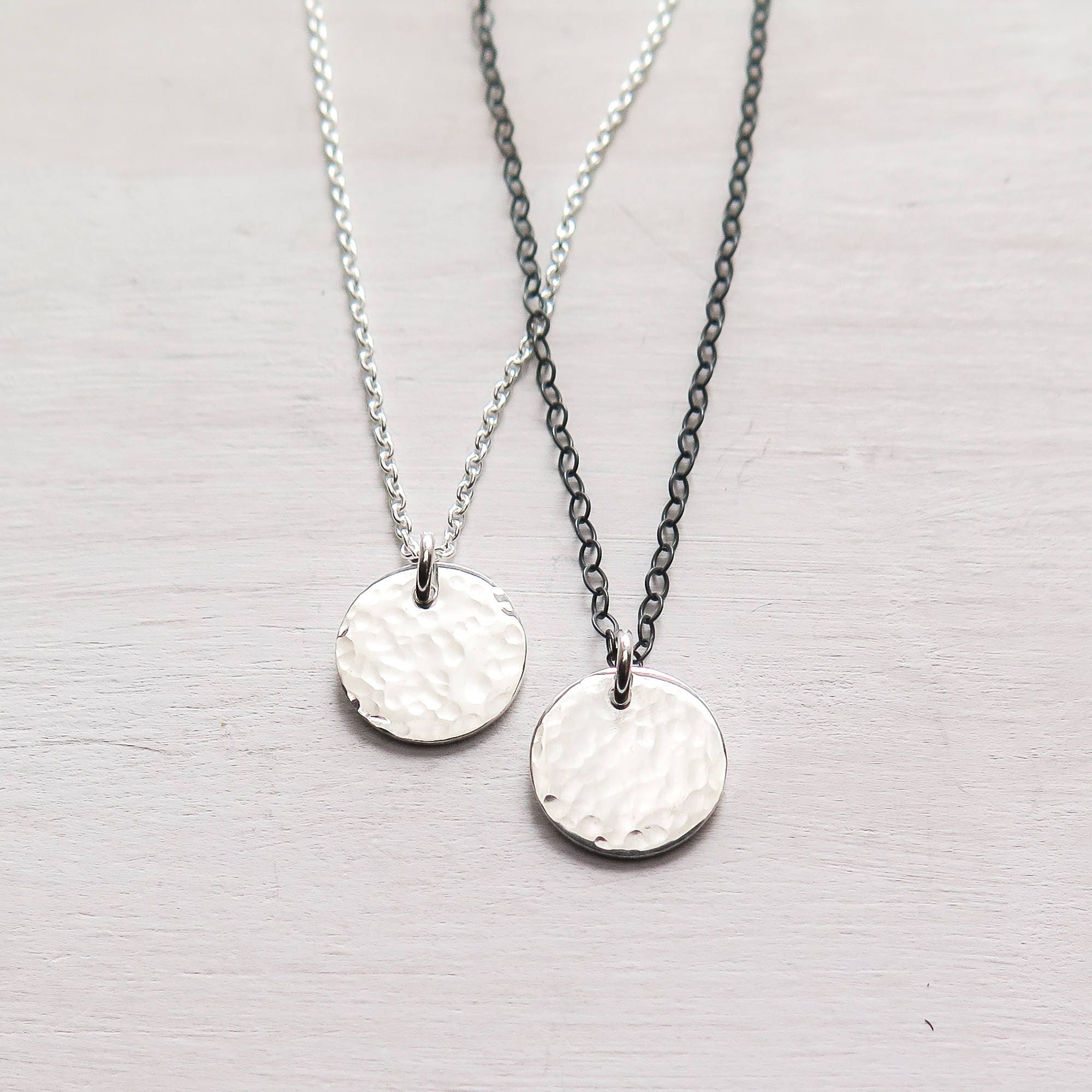 Hammered Disc Necklace, Silver Disc Necklace, Tiny Disc, Minimalist ...