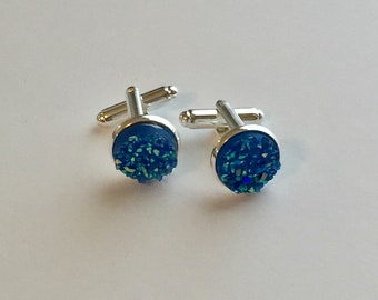Blue Druzy Cuff Links
