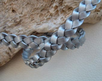 50cm width 12mm silver braided leather cord