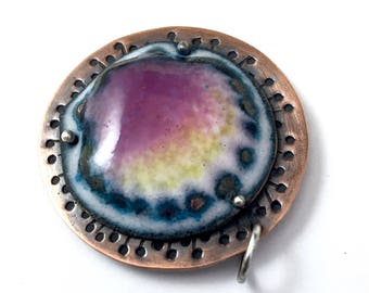 Beach Scallop Seashell Enamel and Copper Pendant