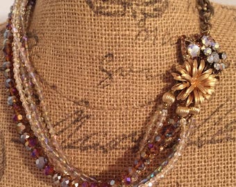 Old & New-Bronze and Gold, Vintage Assemblage Necklace, Steampunk, Boho