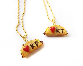 Heart Taco Best Friend Necklaces, Miniature Food Jewelry, Polymer Clay Food Friendship Necklaces, Taco Jewelry