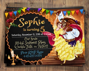 Beauty and the beast invitations, princess beauty, princess belle invitations, princess belle, Beauty and the beast birthday invitations