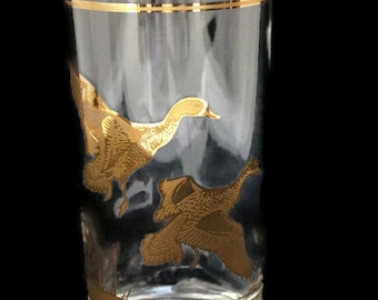 Vintage Highball Tumbler Gold Duck Design w Gold Rim