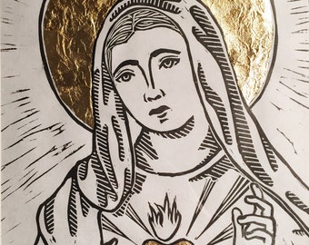 Immaculate Heart of Mary Linocut Print