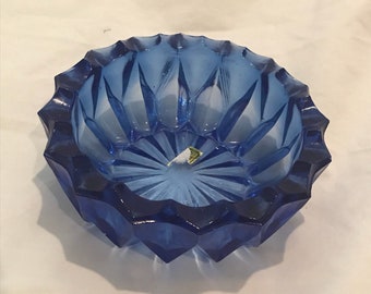 Blue Cut Glass Cigarette Ash Tray