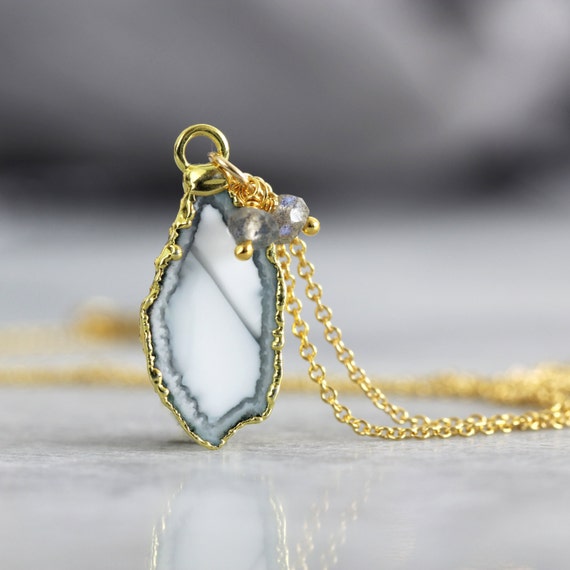 White Geode Necklace - Geode, Gemstone & Diamond Pendant