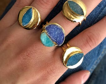 Duzy Gold Ring // Blue Druzy Ring // Gold Druzy Ring // Eye Ring // Evil Eye Ring
