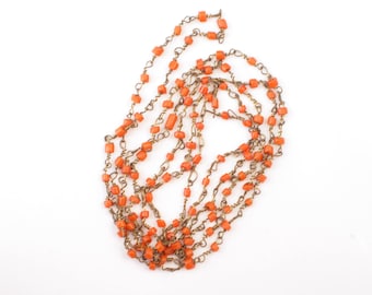 Vintage Art Deco flapper necklace, wired bead necklace, orange beaded necklace, vintage jewellery, 39 inches