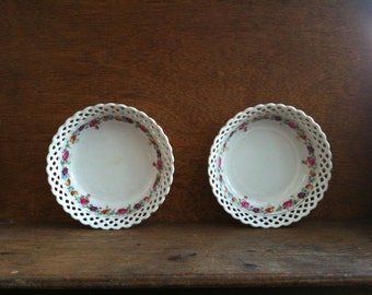 Vintage German Lace Flower Dishes Set of Two small and delicate circa 1940's / English Shop