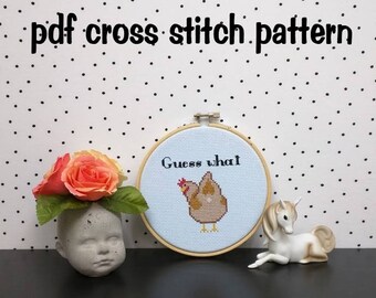 Funny Cross Stitch Pattern, Guess What Chicken Butt, Joke Embroidery, Small Hoop Art, Subversive Needlepoint - PDF, Instant Download