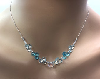Aquamarine , Apatite And Rainbow Moonstone Necklace in Sterling Silver